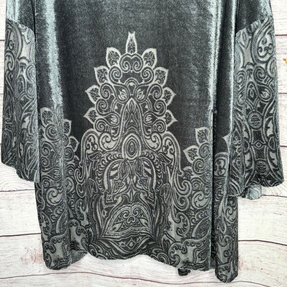 Valerie Stevens Slate Crushed Velvet Burnout Open Front Kimono Size Large New - Picture 9 of 11